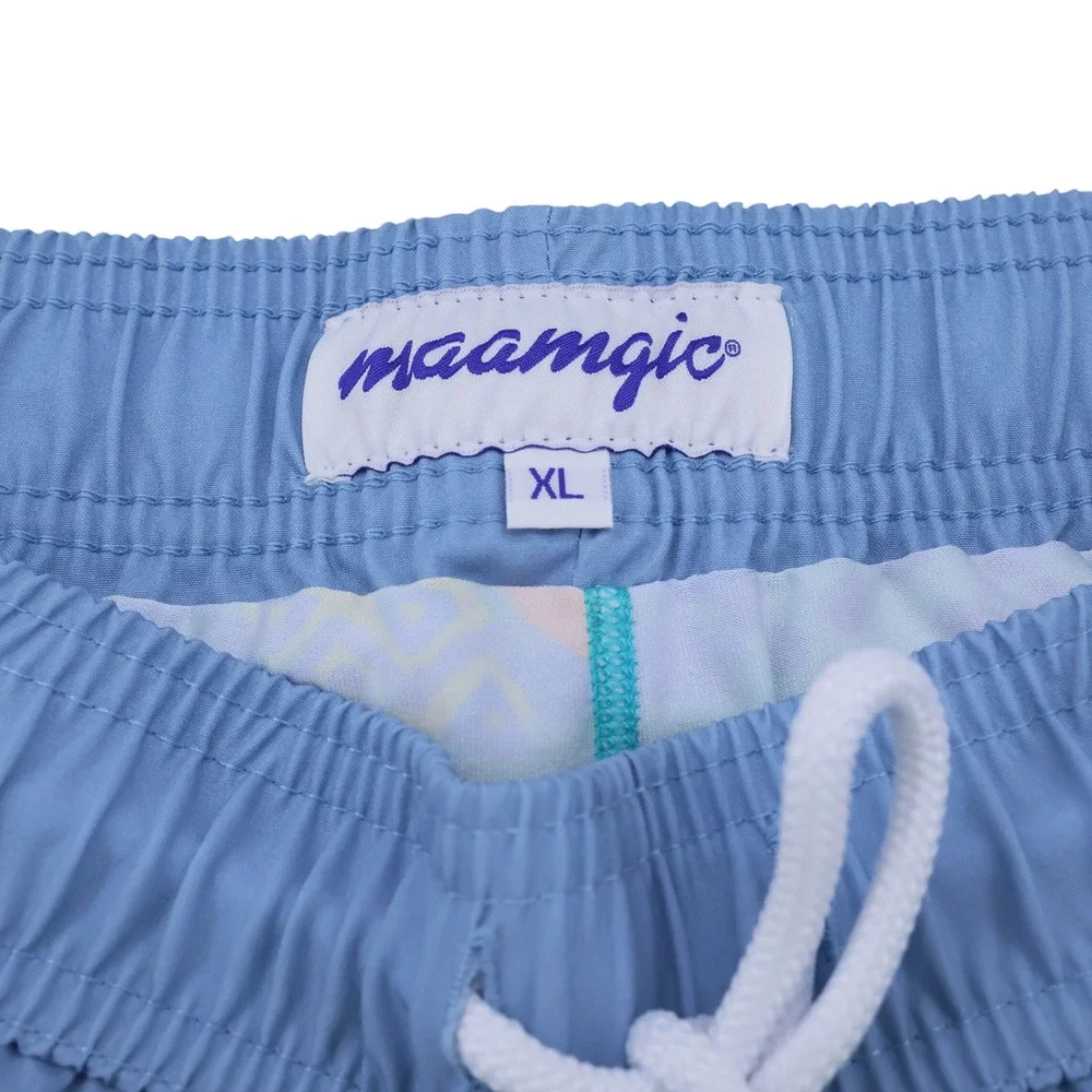 Maamgic Mens XL Light Blue Swim Trunks 2-in-1 Compression Liner Zipper Pockets‎